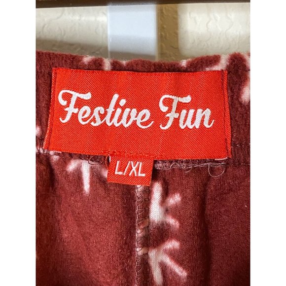 Men’s Festive Fun Pajama Lounge Christmas PJ Pants Snowflake Print Red Size L/XL - Picture 7 of 7